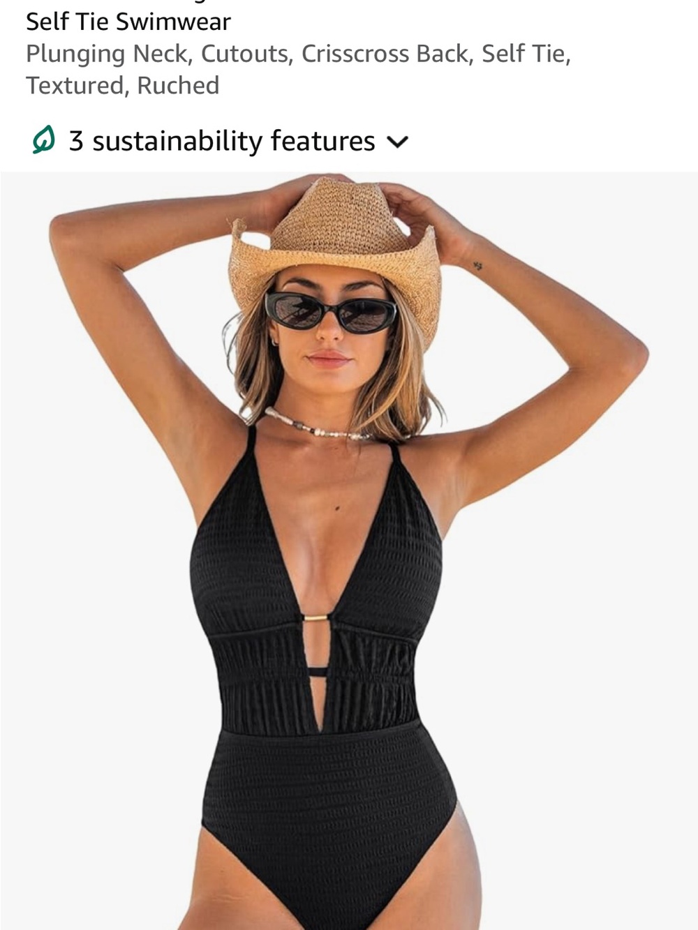 NWT Cupshe Black Textured One-Piece Swimsuit with Crisscross Back Size S